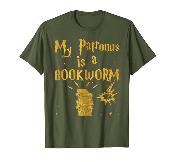 my patronus is a bookworm - funny reading t-shirt, White;black